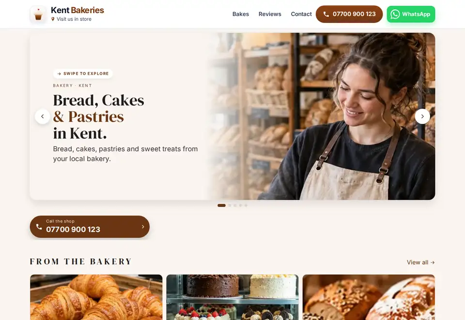Kent Bakeries demo website on a computer