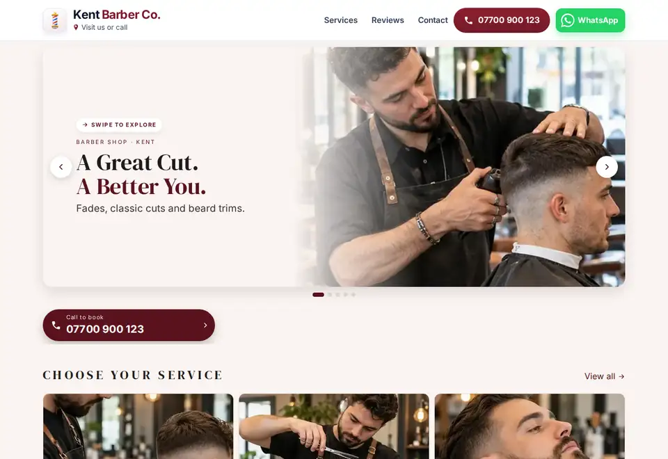 Kent Barber Co. demo website on a computer