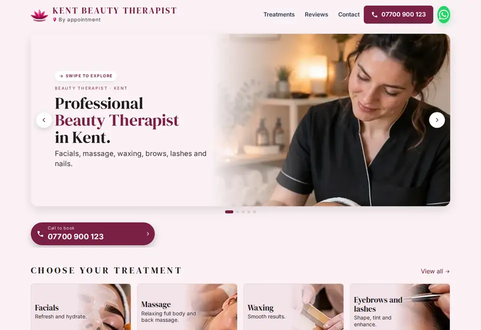 Kent Beauty Therapist demo website on a computer