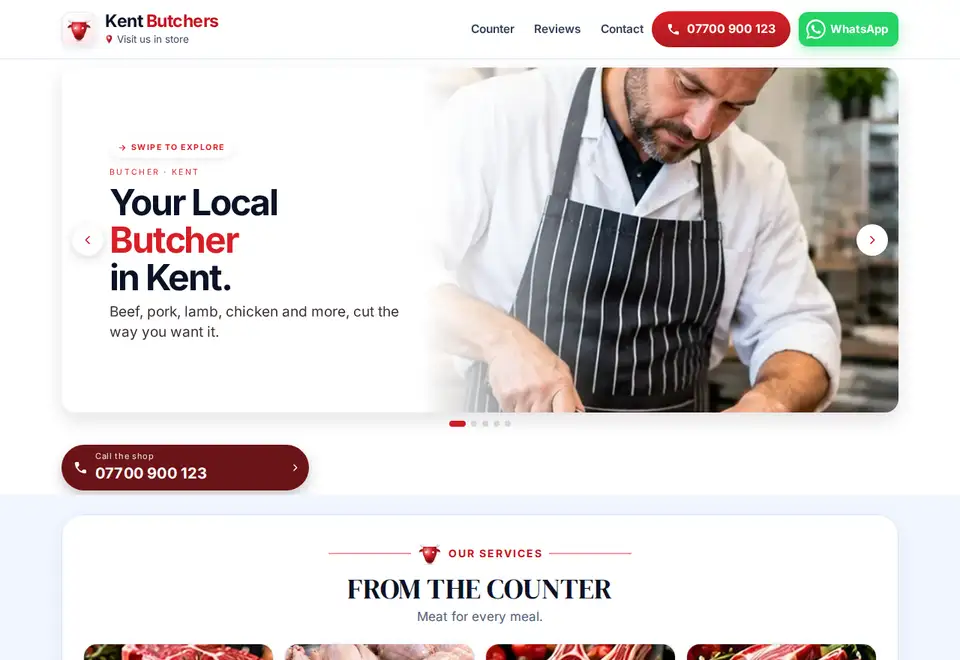 Kent Butchers demo website on a computer