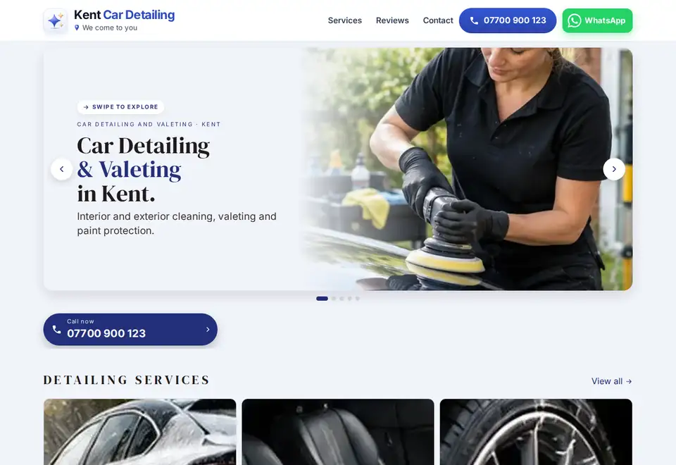 Kent Car Detailing demo website on a computer