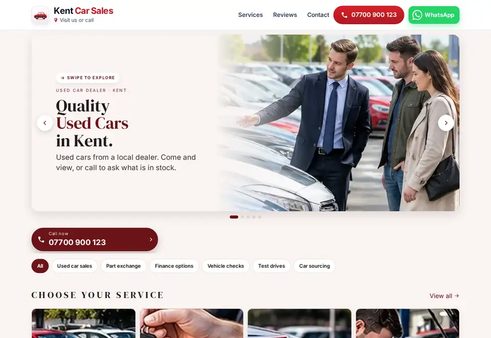 Kent Car Sales demo website on a computer