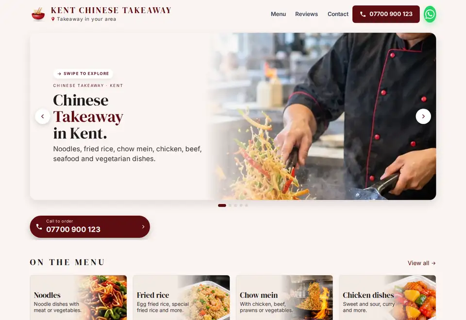 Kent Chinese Takeaway demo website on a computer