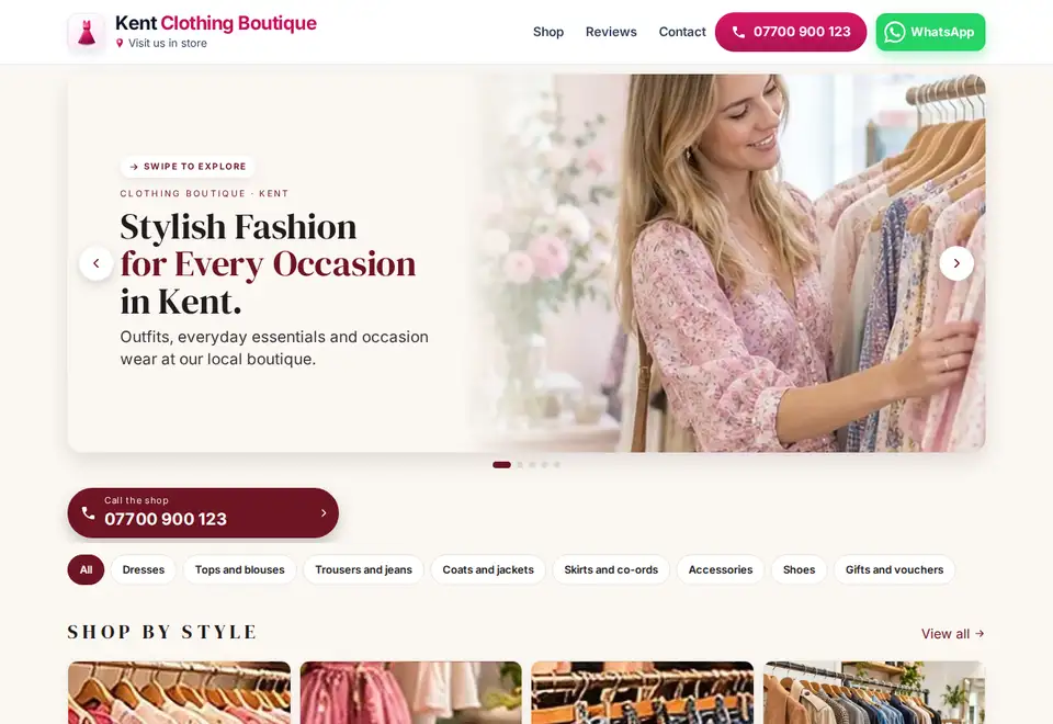 Kent Clothing Boutique demo website on a computer