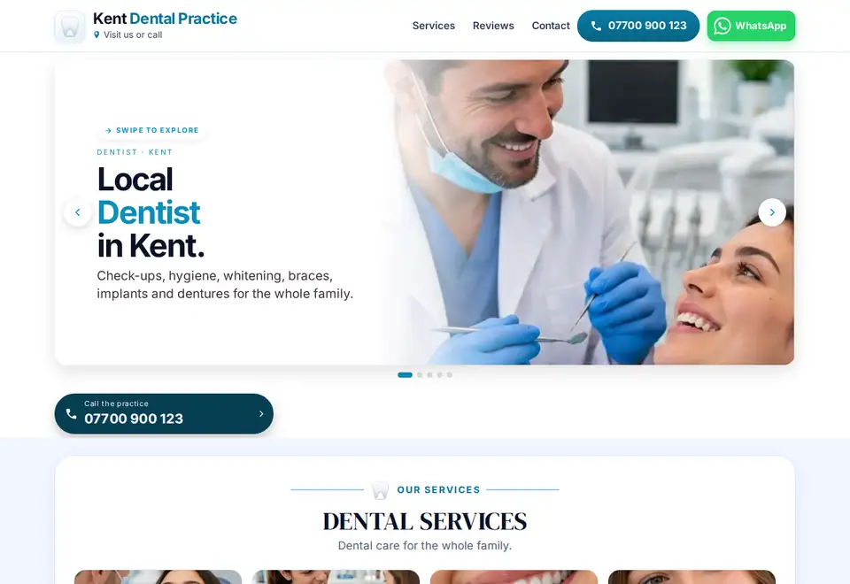 Kent Dental Practice demo website on a computer