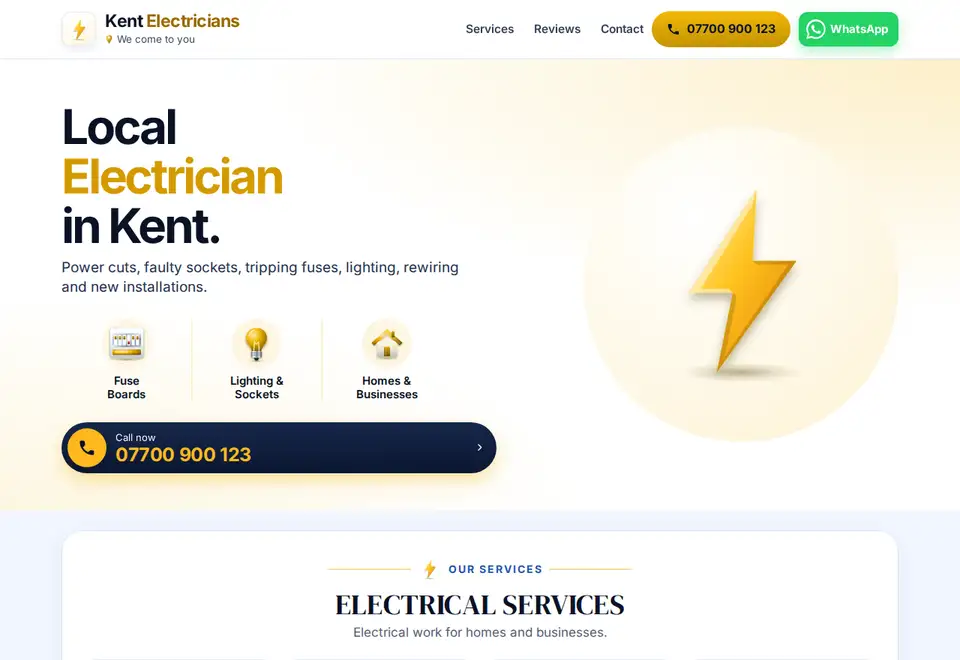 Kent Electricians demo website on a computer