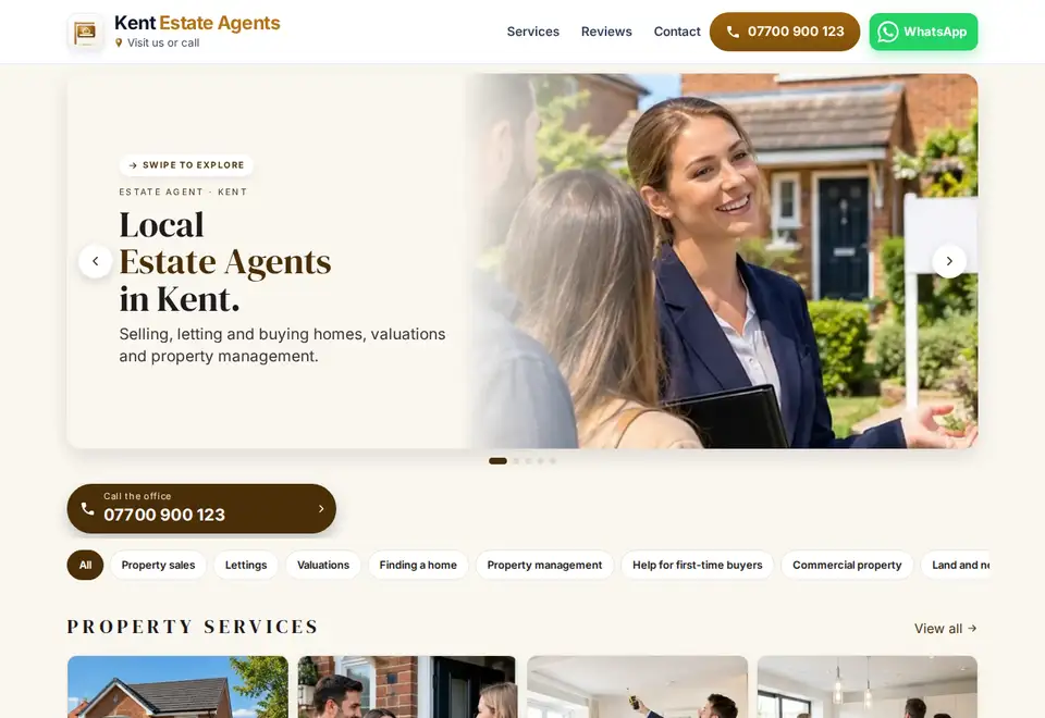 Kent Estate Agents demo website on a computer