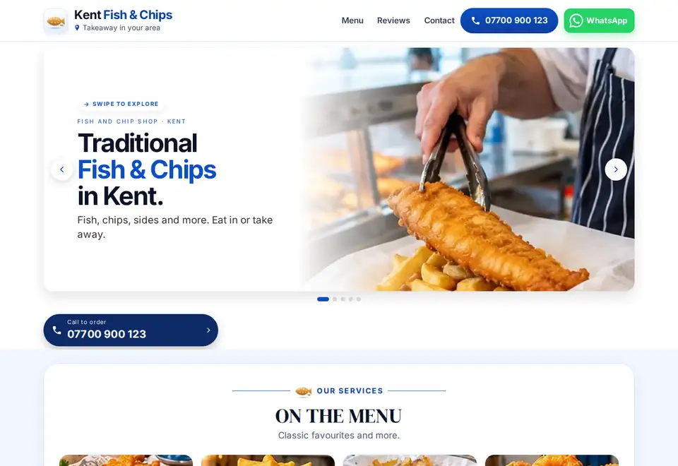 Kent Fish & Chips demo website on a computer