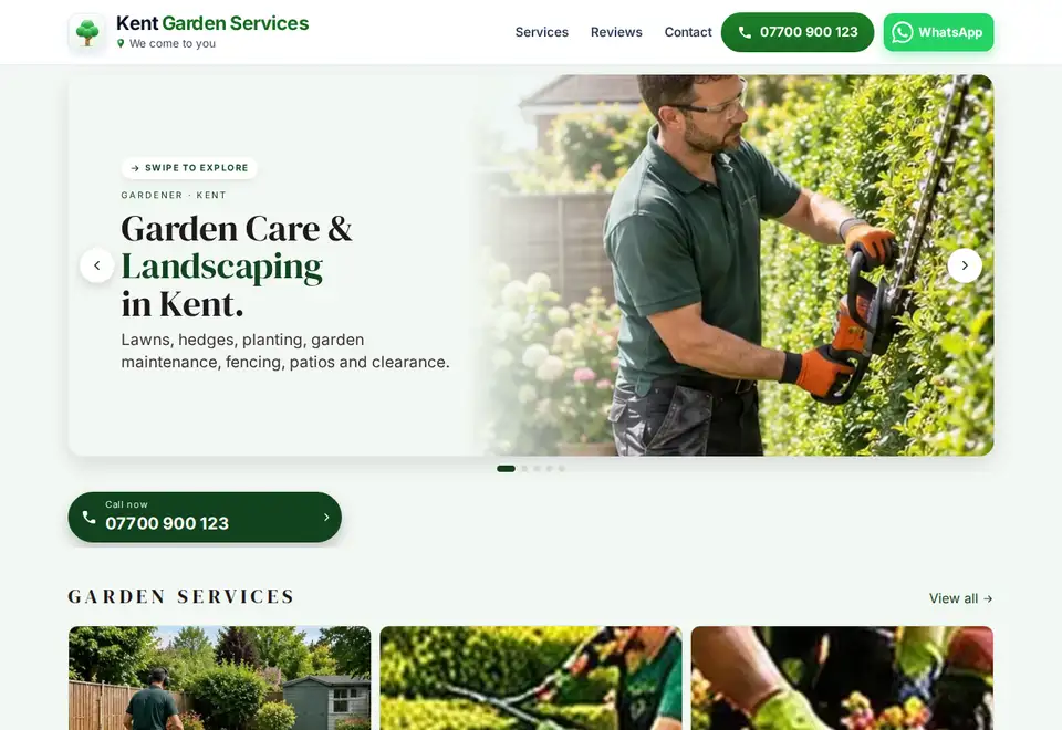 Kent Garden Services demo website on a computer