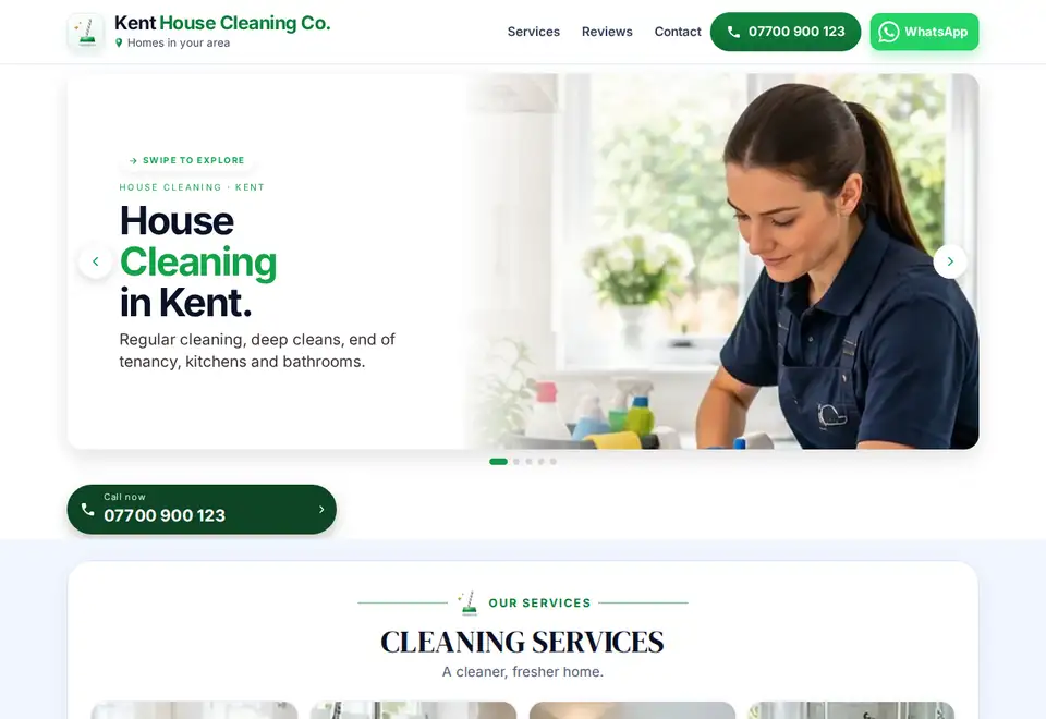 Kent House Cleaning Co. demo website on a computer