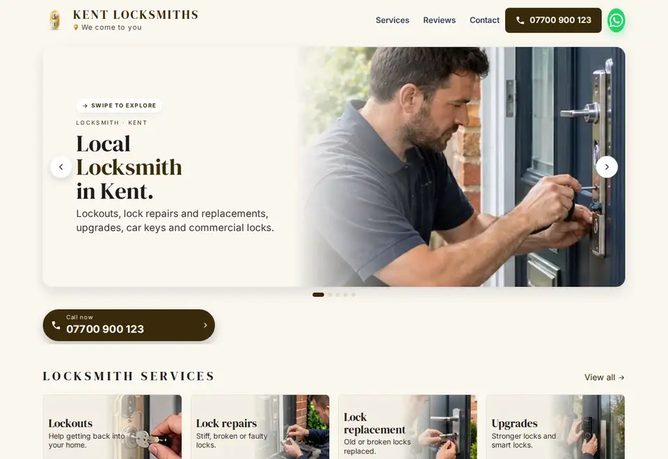 Kent Locksmiths demo website on a computer