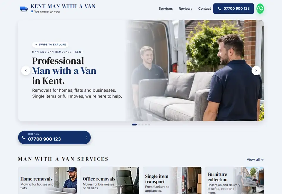 Kent Man with a Van demo website on a computer