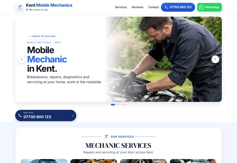Kent Mobile Mechanics demo website on a computer