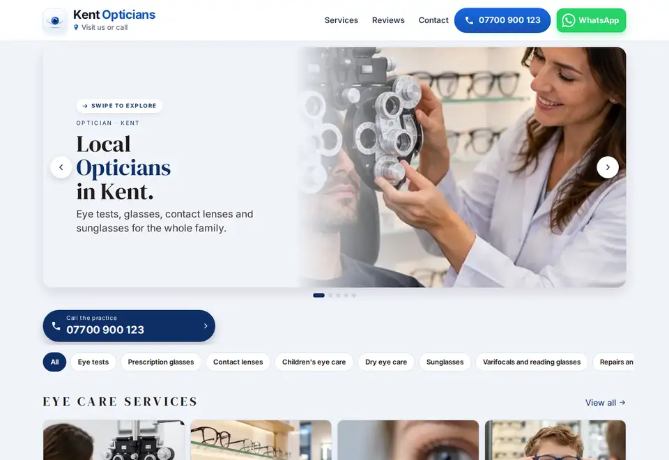 Kent Opticians demo website on a computer