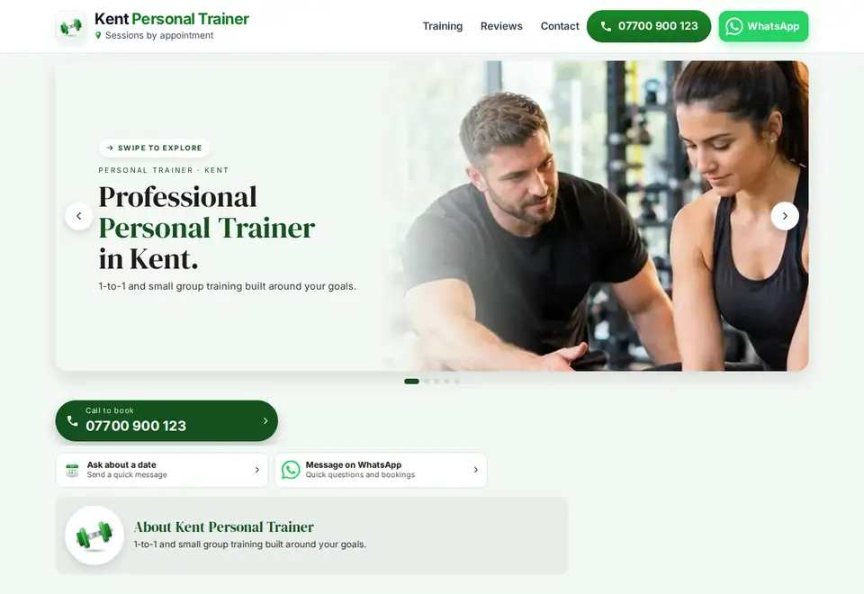 Kent Personal Trainer demo website on a computer