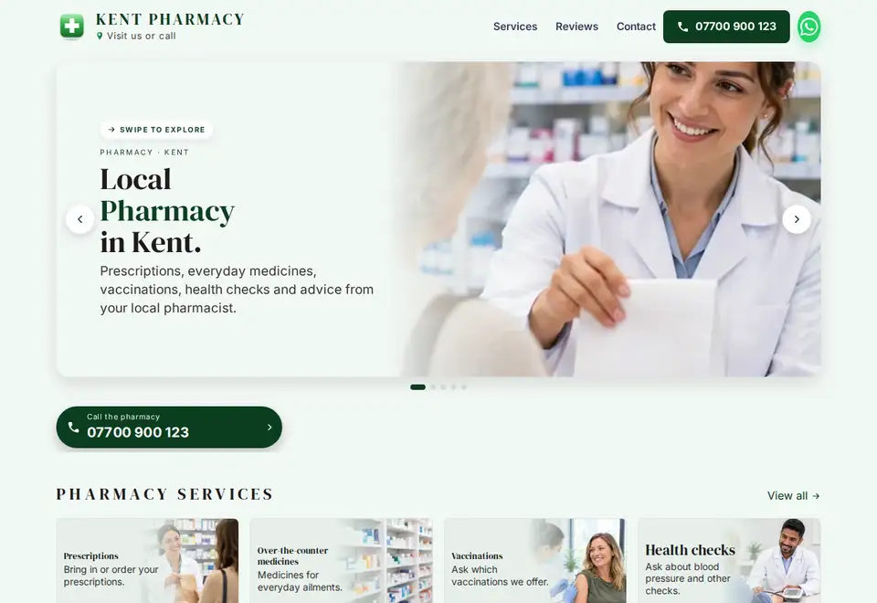 Kent Pharmacy demo website on a computer