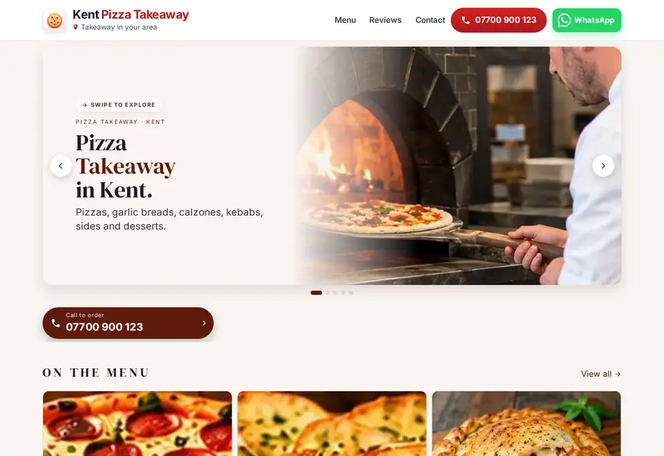 Kent Pizza Takeaway demo website on a computer