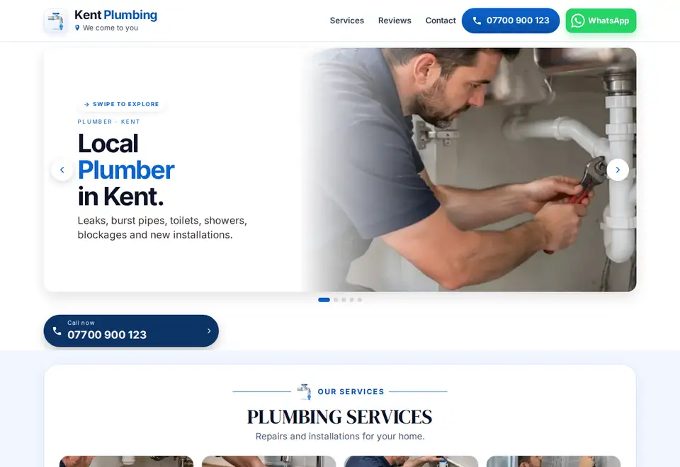 Kent Plumbing demo website on a computer
