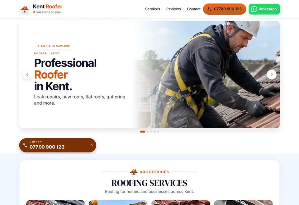 Kent Roofer demo website on a computer