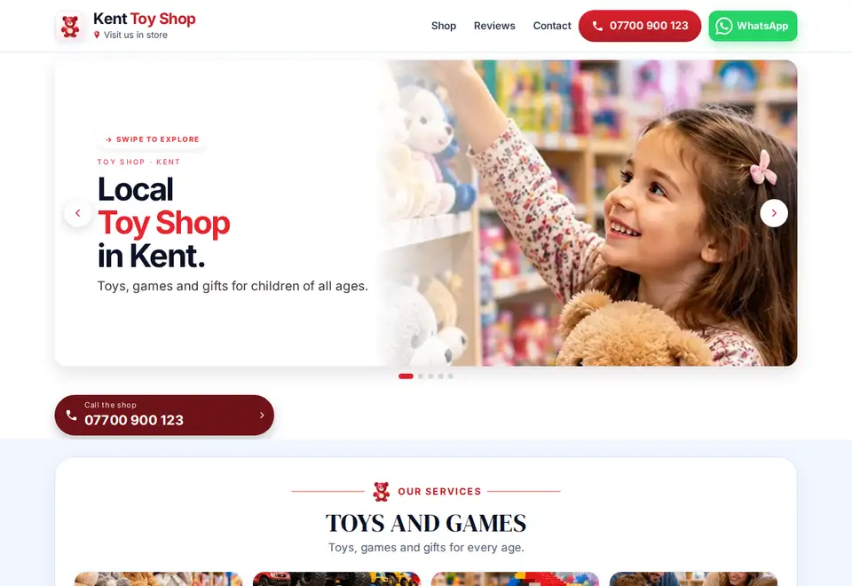 Kent Toy Shop demo website on a computer