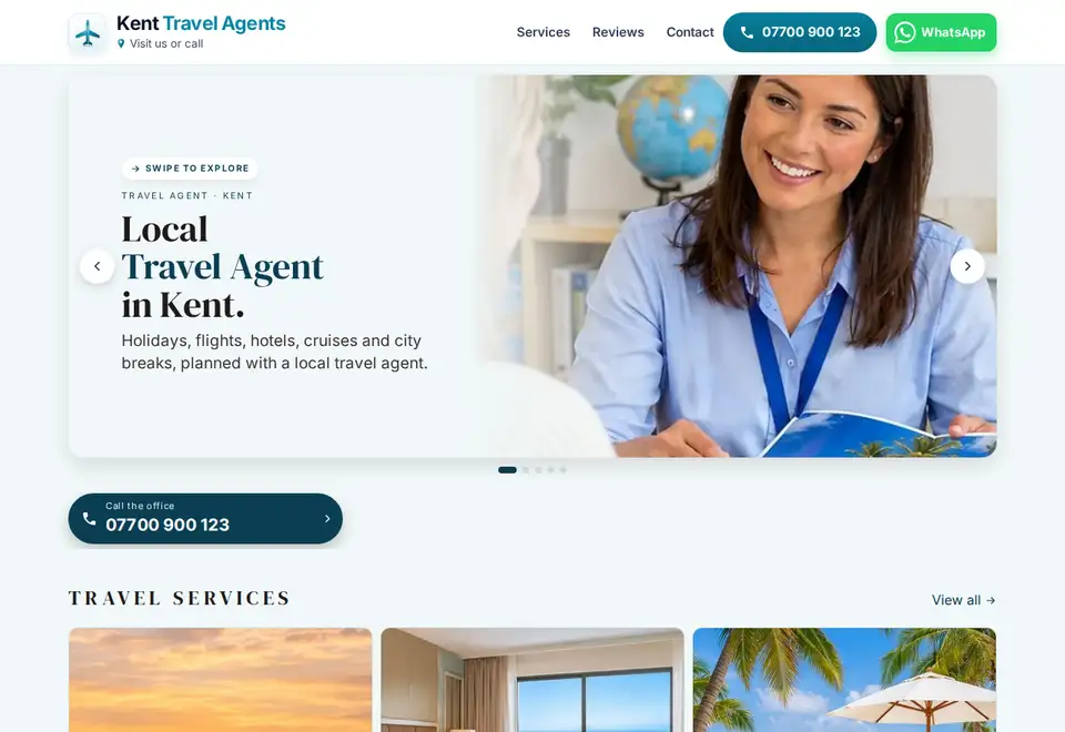 Kent Travel Agents demo website on a computer