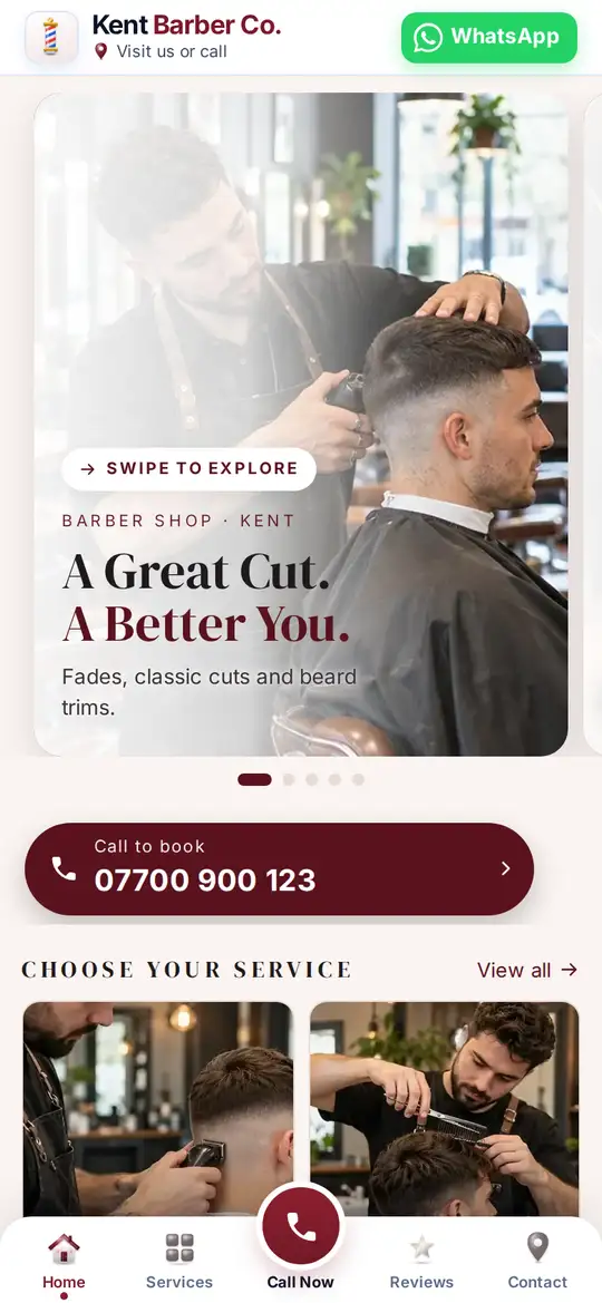 Kent Barber Co. demo app on a phone