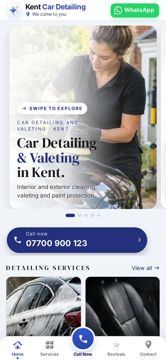 Kent Car Detailing demo app on a phone