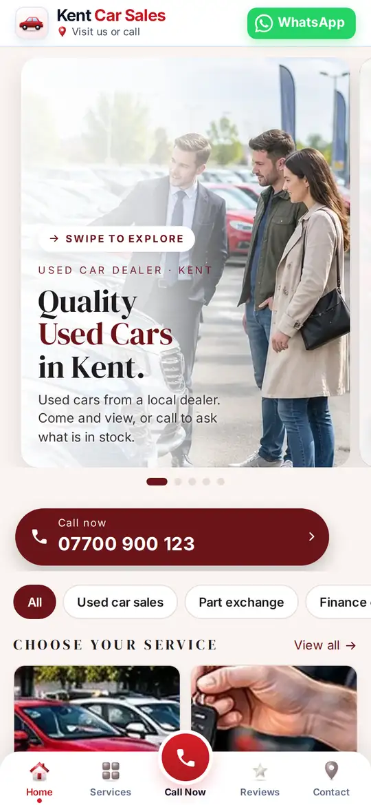 Kent Car Sales demo app on a phone