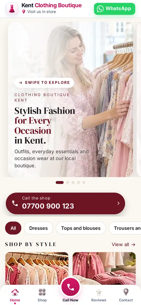 Kent Clothing Boutique demo app on a phone