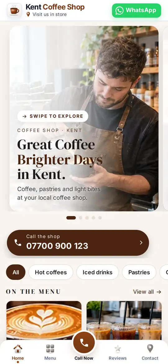 Kent Coffee Shop demo app on a phone