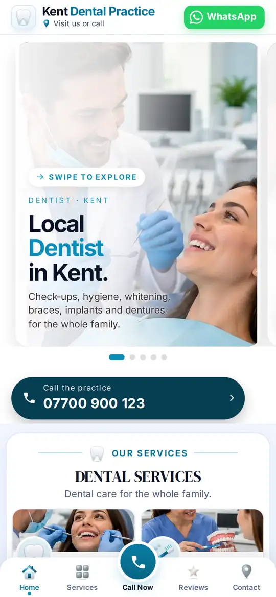 Kent Dental Practice demo app on a phone