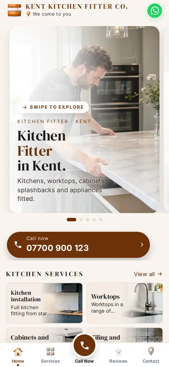 Kent Kitchen Fitter Co. demo app on a phone