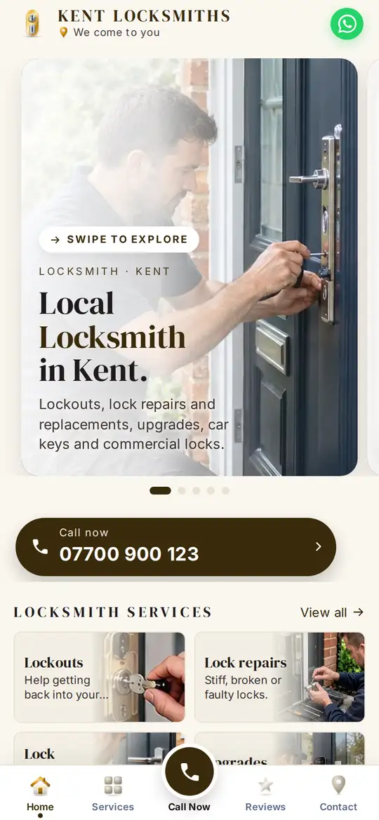 Kent Locksmiths demo app on a phone