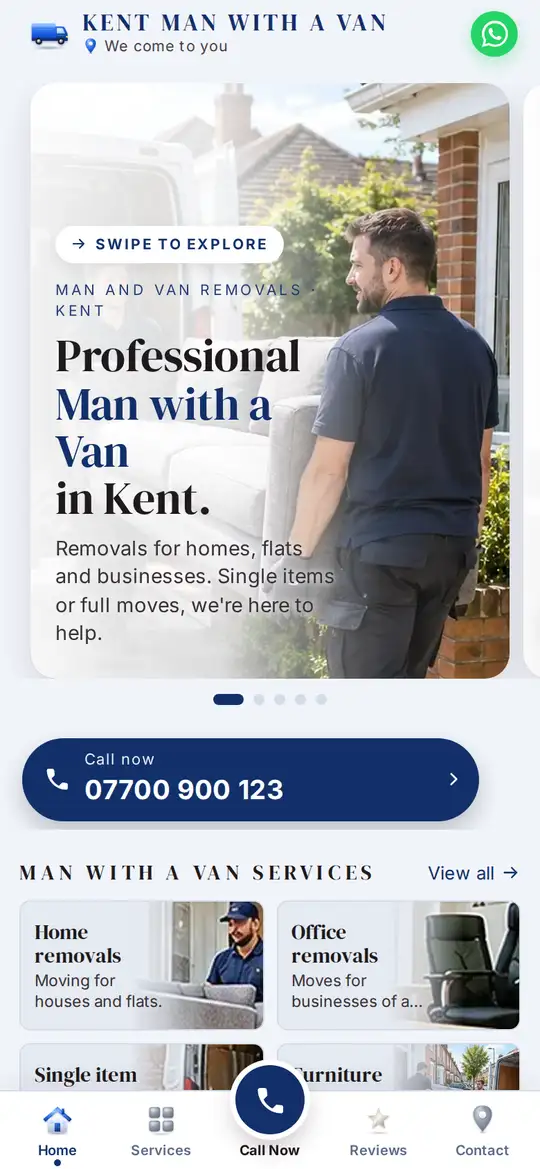 Kent Man with a Van demo app on a phone