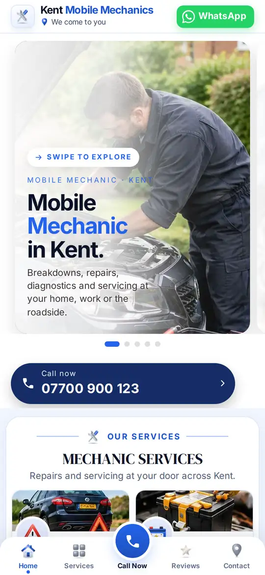 Kent Mobile Mechanics demo app on a phone