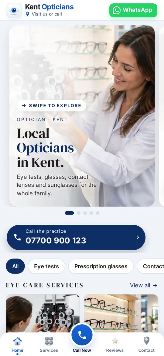 Kent Opticians demo app on a phone