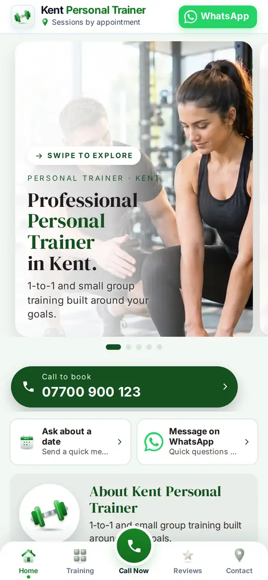 Kent Personal Trainer demo app on a phone