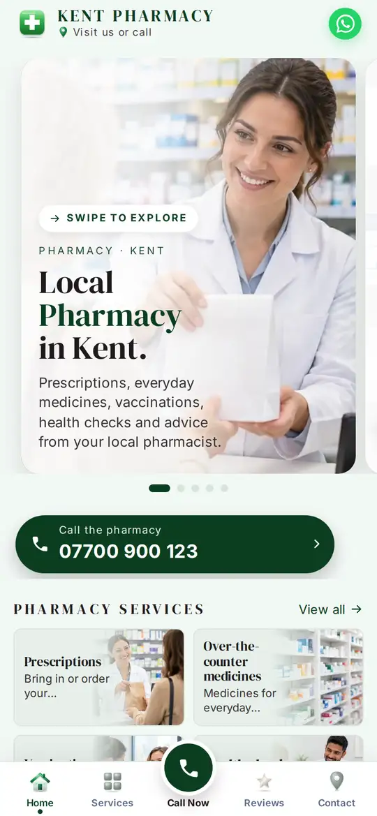 Kent Pharmacy demo app on a phone