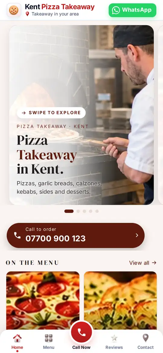 Kent Pizza Takeaway demo app on a phone