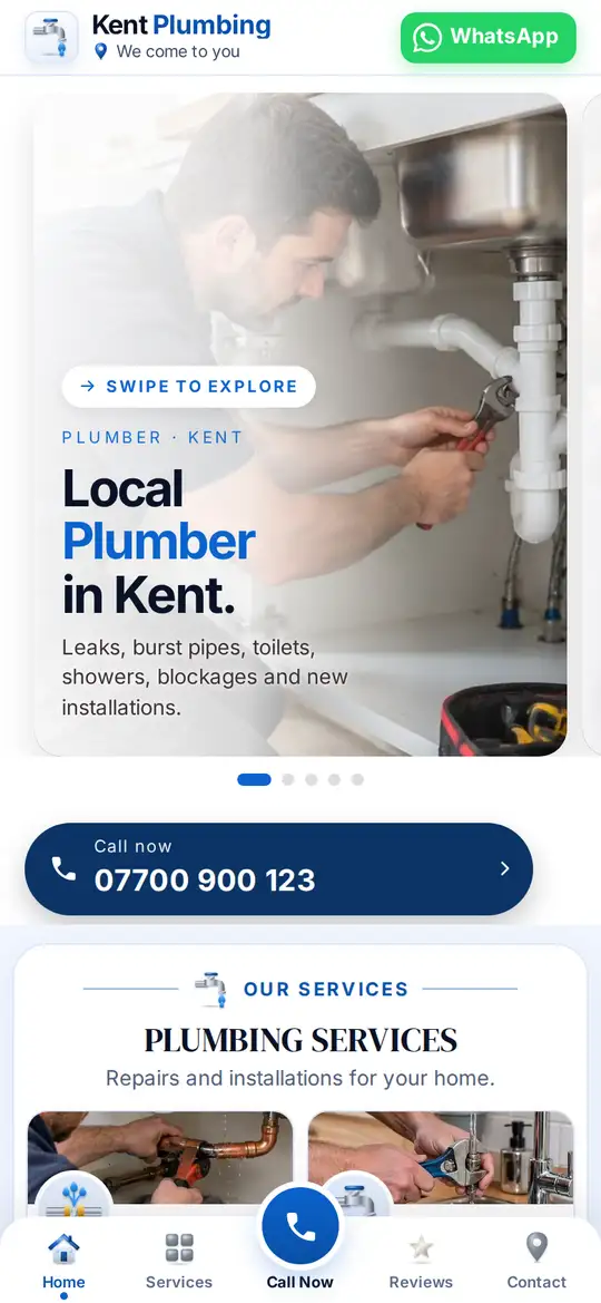 Kent Plumbing demo app on a phone