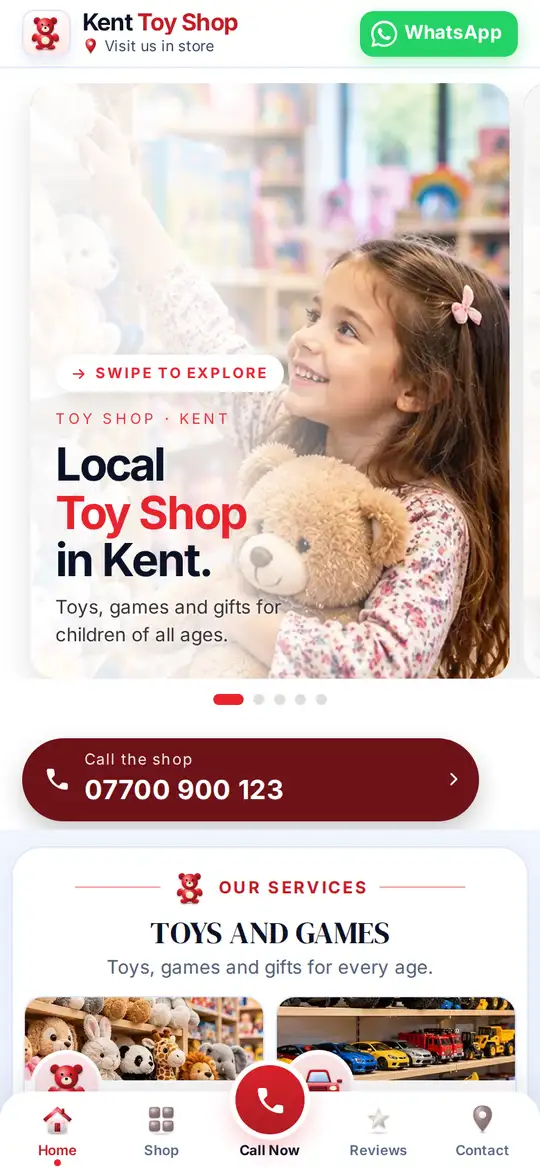 Kent Toy Shop demo app on a phone