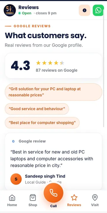 Reviews screen
